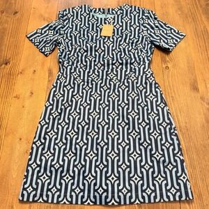 Boden Geometric Shift Dress Short Sleeve Blue US 8 Cotton NEW